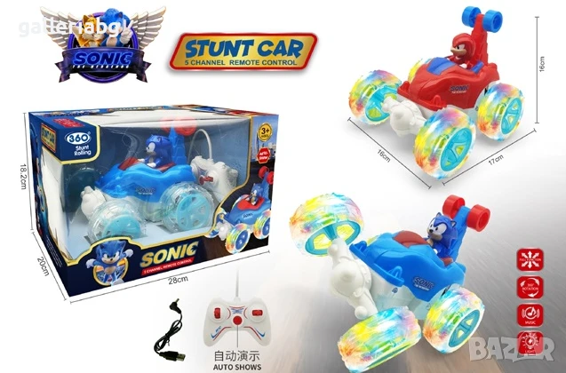 Детска количка Sonic със светлини и дистанционно – въртяща се играчка с каскади, снимка 1
