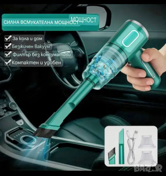 Мини безжична прахосмукачка Черна с 2000мА батерия , снимка 1