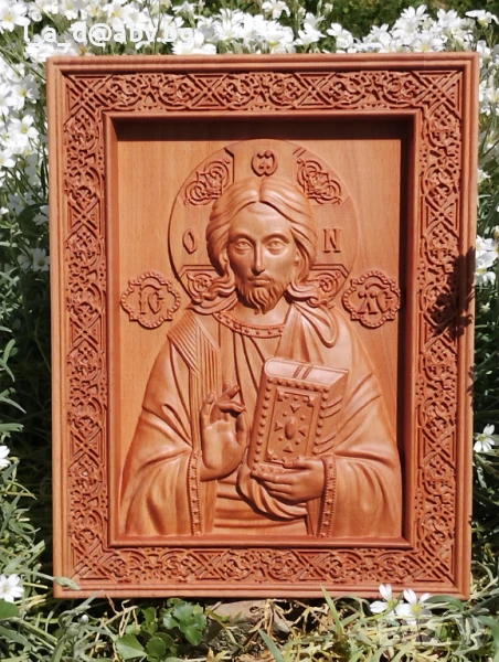  Икона Исус Христос Вседържател - авторска дърворезба , снимка 1