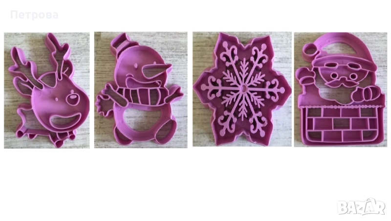 Релефни резци „Еленче”, „Снежен човек”, „Снежинка” и „Дядо Коледа в комин”, снимка 1