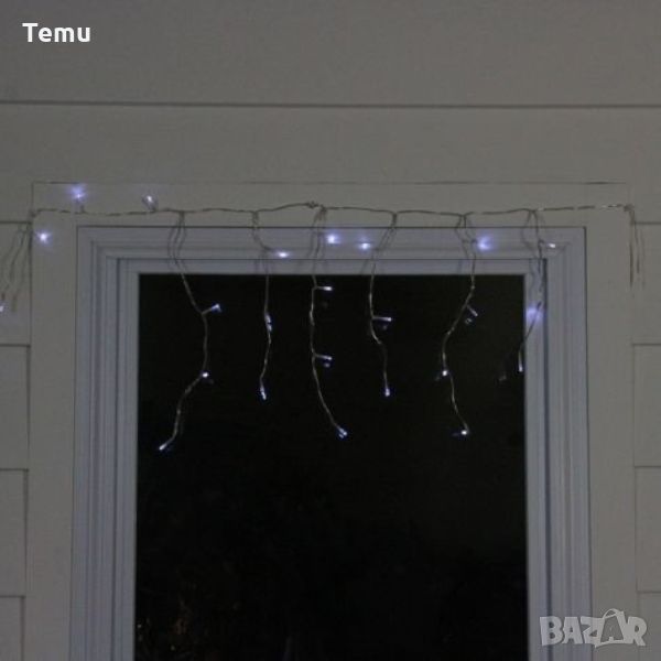 Коледна LED светлинна завеса, 100 процента водо и влаго защитена, Дължина: 3метра, Висулки: 60см, бя, снимка 1