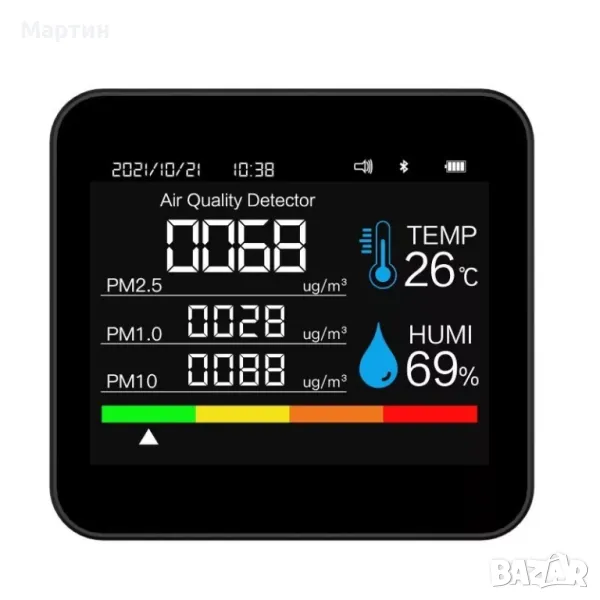 Уред за измерване качеството на въздуха 9-в-1 Bluetooth CO2, PM1.0, PM2.5, PM10, HCHO, TVOC , снимка 1