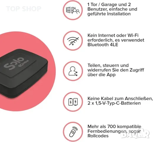 1Control Solo Mini Безжично Bluetooth устройство за отваряне на порти, отваряне на гаражни врати, снимка 3 - Друга електроника - 48777163