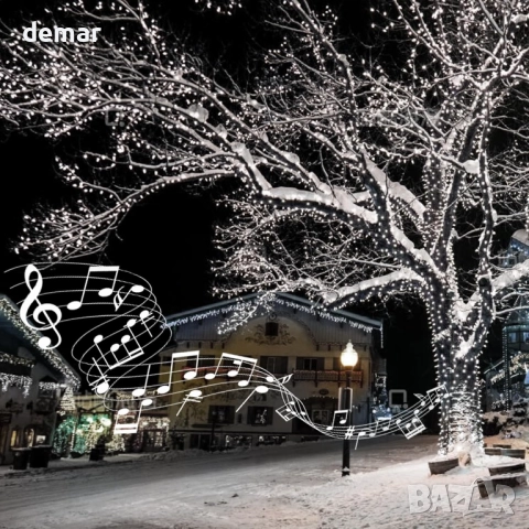 Коледни лампички за елха, 20+5M 200 LED, коледна музика, сензор за движение, бели, снимка 4 - Декорация за дома - 52455208