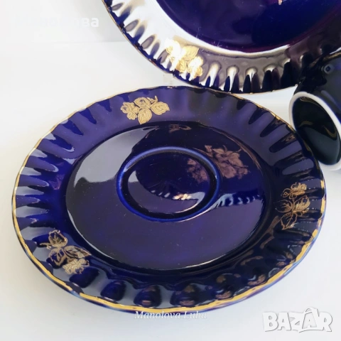 Кобалтово сини ваза Porzellanfabrik Waldsassen Bareuther & Co. AG и троен комплект , снимка 11 - Други ценни предмети - 54142289