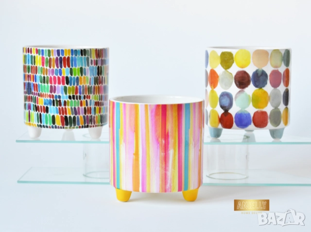 Керамични Кашпи за Сукуленти и Цветя / Подарък за Нов Дом / Многоцветни Керамични Кашпи за Цветя, снимка 2 - Саксии и кашпи - 52412038
