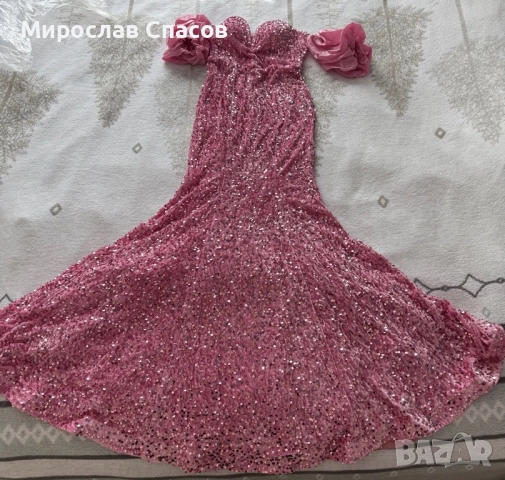 Дамска официална рокля - розова с пайети. Размер S/M, снимка 5 - Рокли - 52401338