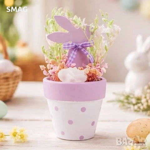 Декоративна саксия с цветя заек 13cm_1260344, снимка 2 - Декорация за дома - 54226832