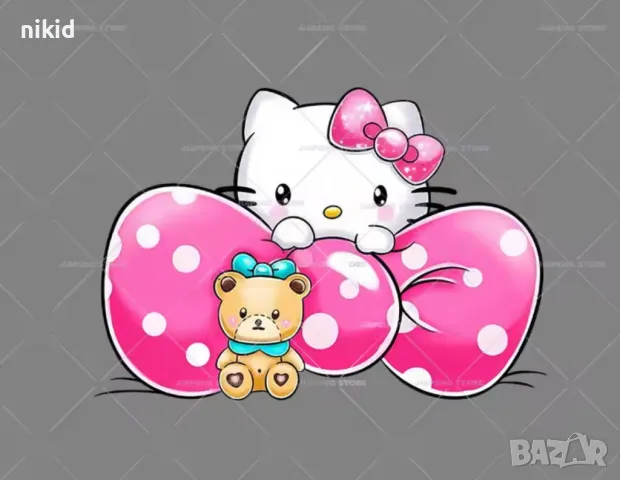 Hello Kitty Хелоу Кити и мече на пандела термо щампа апликация картинка за дреха лепенка