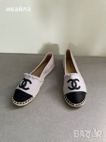 Сиви обувки мокасини пантофки еспадрили Шанел Chanel черни бели, снимка 2 - Дамски ежедневни обувки - 46403689