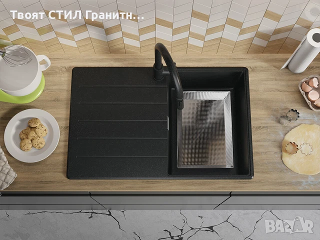 Графит кухненска гранитна мивка Копенхаген 780х500 Top 45, снимка 7 - Мивки - 51139978