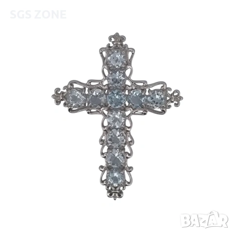 Кръст със естествен Скай Блу ТОПАЗ , снимка 7 - Колиета, медальони, синджири - 53018111