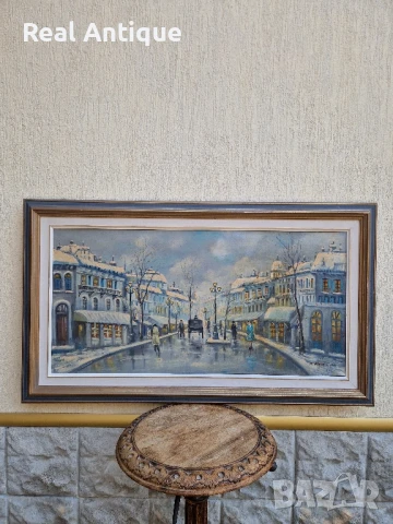 Голяма много красива антикварна авторска картина масло върху платно 