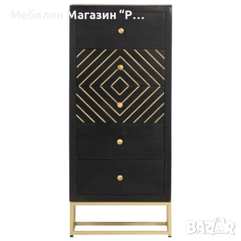 Шкаф с чекмеджета, черно и златисто, 45x30x105 см, манго масив, снимка 4 - Шкафове - 45751366