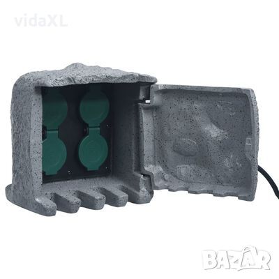 vidaXL Градински контакт, 4 слота, водоустойчива полимерна смола, сив, снимка 1 - Други - 46187188