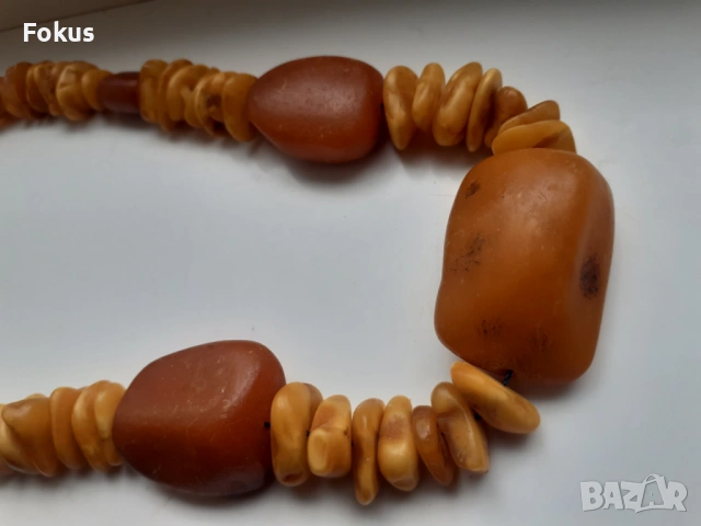 Стар естествен кехлибар гердан колие огърлица едри камъни, снимка 3 - Антикварни и старинни предмети - 54070551