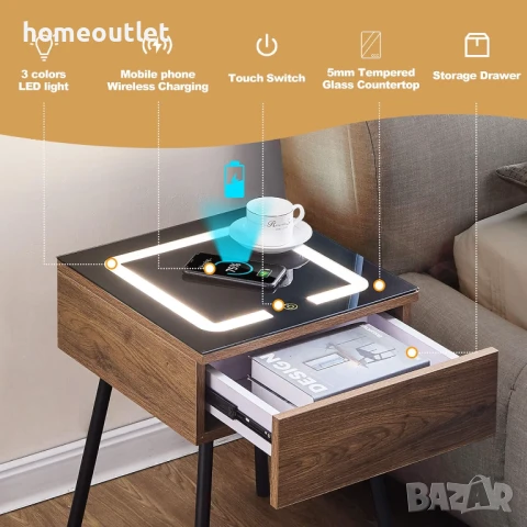 ПРОМОЦИЯ Многофункционално нощно шкафче със станция за зареждане CLIPOP C-B-ST-D0201BR, снимка 6 - Шкафове - 50770692