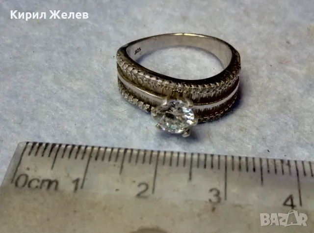 СКЪПОЦЕНЕН СРЕБЪРЕН ПРЪСТЕН СРЕБРО 925 с БЯЛА ПОЗЛАТА и ФАСЕТИРАНИ ЦИРКОНИ и МОЙСАНИТ КАМЪНИ 36964, снимка 2 - Пръстени - 49981842
