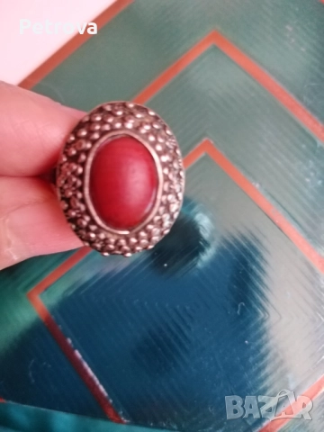 Сребърен пръстен с Яспис, снимка 2 - Пръстени - 51503870