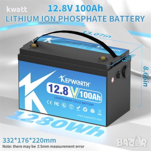 Акумулатор, батерия, 12V100AH LiFePO4 Battery BMS 6000+ Deep Cycle, снимка 5 - Друга електроника - 46398246