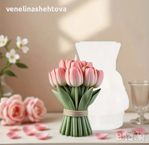 3D реалистичен букет лалета лале силиконов молд форма свещи гипс сапун смола 