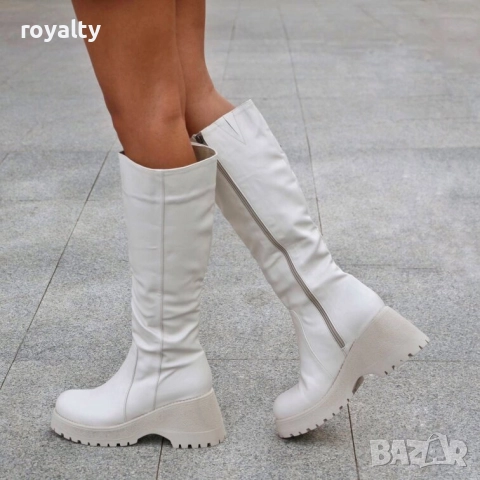 Ботуши на платформа - бежова кожа, снимка 2 - Дамски ботуши - 52003467