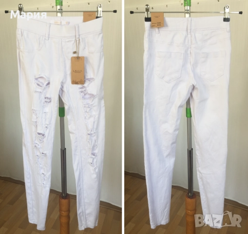 36 С Нови Дамски Дънки Еластични тип Клин Накъсани Бяло-сини с етикет Laulia Fashion Style, снимка 16 - Дънки - 51823135