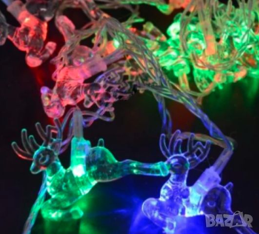 Многоцветни коледни LED лампички с еленчета с щепсел - Многоцветни, дължина - 5м ,28бр лампички, снимка 2 - Декорация за дома - 46436767