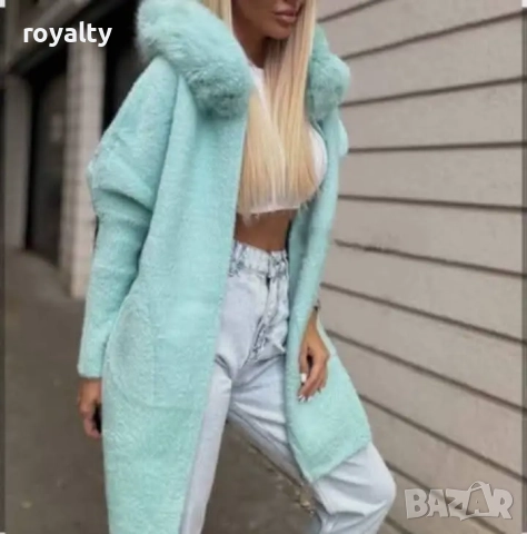 Ментова кашмирена жилетка с пух