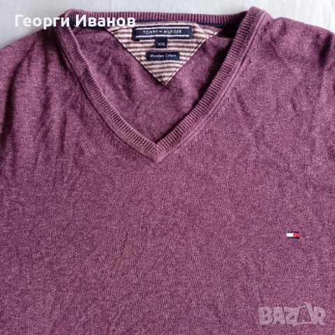 КАТО НОВ TOMMY HILFIGER XL V-Neck Premium Cotton Knit Sweater пуловер pullover top, снимка 2 - Пуловери - 53437752