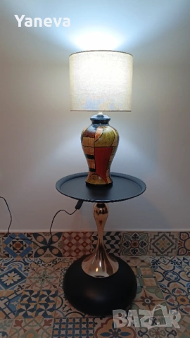 Vintage, немска, настолна лампа, ръчно изработени и оцветена. , снимка 2 - Настолни лампи - 53224515