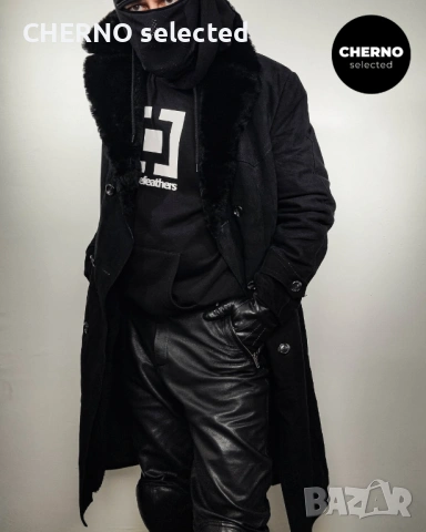 C&A дълго двуредно мъжко кожено палто от естествен велур с кожена яка – размер L 