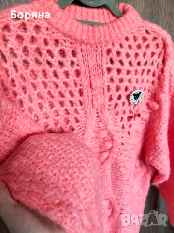 MANGO - Разкошен бебешко розов мохерен пуловер с брошка, снимка 8 - Блузи с дълъг ръкав и пуловери - 34359032