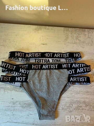 Нов комплект в сив цвят с черни еластични ленти с надпис hot artist, снимка 7 - Бельо - 52236315