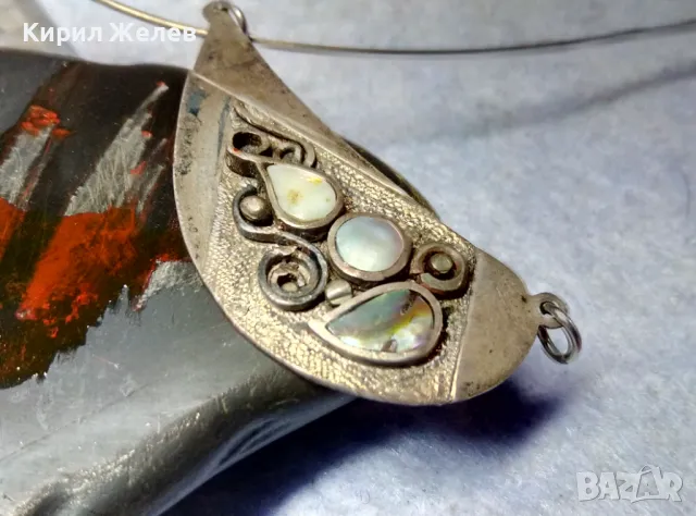 РАЗКОШНА СРЕБЪРНА ОГЪРЛИЦА с КРАЛСКИ СЕДЕФ СРЕБРО ВИСОКА ПРОБА РЪЧНА РАБОТА ЧАСТ от КОМПЛЕКТ 47560, снимка 6 - Антикварни и старинни предмети - 49656358