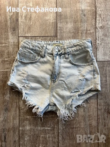 Нови къси светло сини накъсани висока талия дънкови панталони  