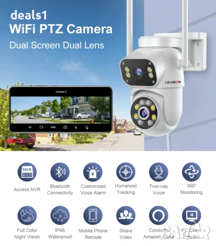 LS VISION WiFi IP PTZ 4K 8MP Камера Цветно нощно виждане Двупосочно аудио iCSee APP, снимка 2 - IP камери - 51016045