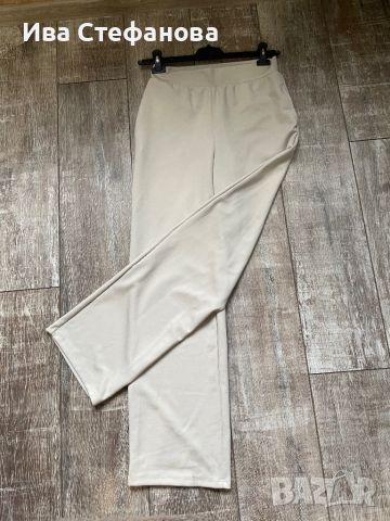 Ново висока талия  бежово спортно елегантно бяло долнище панталон широки крачоли М, снимка 1 - Панталони - 45683798