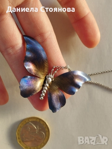 Колие сребро и титан пеперуда, снимка 2 - Колиета, медальони, синджири - 52108364