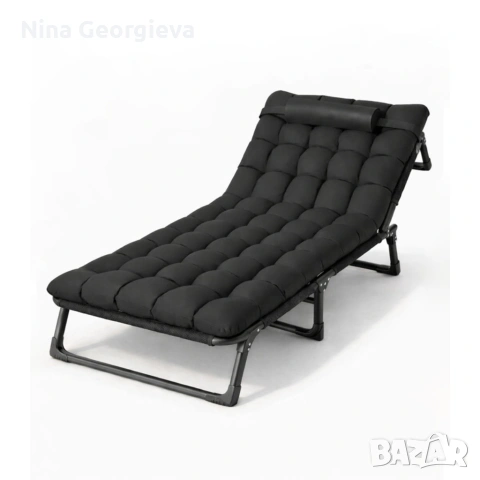 Сгъваемо къмпинг легло и градински шезлонг 2в1, с мек матрак и възглавница, снимка 7 - Градински мебели, декорация  - 53890118