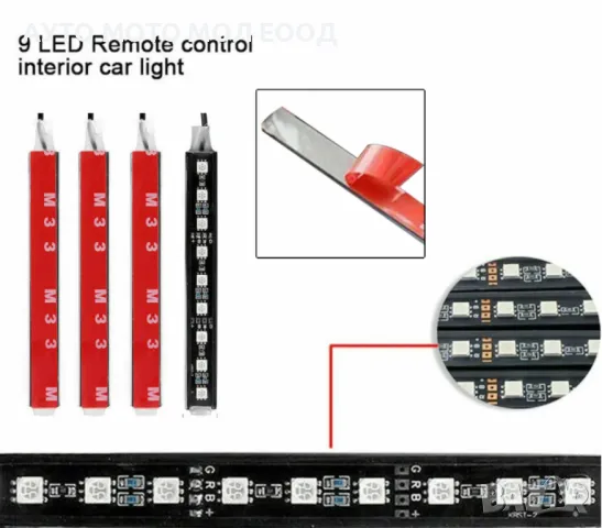  RGB светодиодни ленти с 9 LED  за интериорно осветление в автомобил., снимка 5 - Аксесоари и консумативи - 49820831