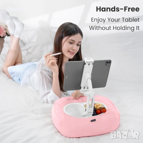 Поставка за таблет/телефон с възглавница, 2 купи, регулируема на 360°, 4.7''-13'', розова, снимка 3 - Селфи стикове, аксесоари - 54048679