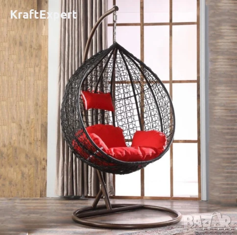 Висящ Ратанов Стол – ГОЛЯМА Градинска Люлка Водоустойчива в 4 Цвята, снимка 5 - Столове - 50483806