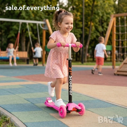 Детска сгъваема тротинетка 21st Scooter със светещи силиконови колела, розова, снимка 3 - Детски велосипеди, триколки и коли - 53978459