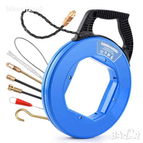 Устройство / уред за изтегляне на кабели 50 м 4,5 мм със 7 адаптера за електрически инсталации