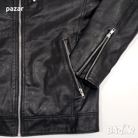 JACK & JONES Мъжко Кожено Яке Мото Естествена Кожа Като Ново S, снимка 3 - Якета - 52967763