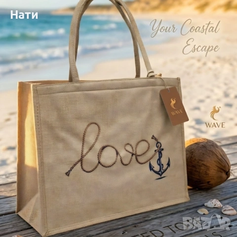 Стилна лятна чанта за плаж и разходка, размер 43 х 34 см, снимка 6 - Чанти - 54040209