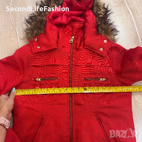 Дамско винтидж яке Miss Sixty Red Bomber, размер M, с качулка от кожа, снимка 8 - Якета - 52180718