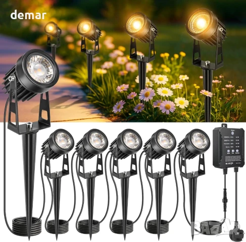 LightingWill Комплект 6 броя градински LED прожектори с таймер и фотоклетка, 3W 3000K, IP65