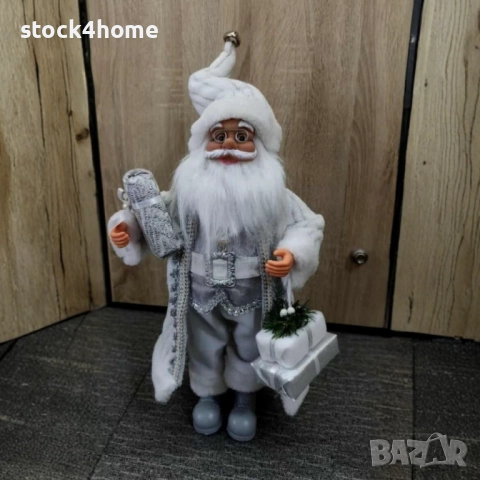 Коледна декоративна фигура Дядо Коледа в сребристи орнаменти, снимка 2 - Декорация за дома - 52525510